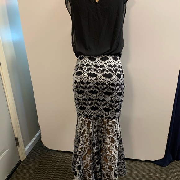 Women junior silver black high- low Bodycon mermaid maxi dress size (M) - Picture 6 of 11